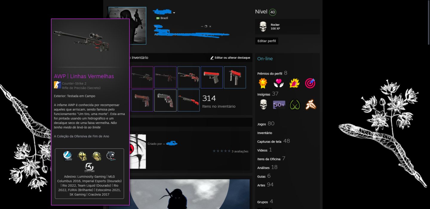 Conta steam cs prime com quase 2k de hora + vários jogos (inclusive platinados!)