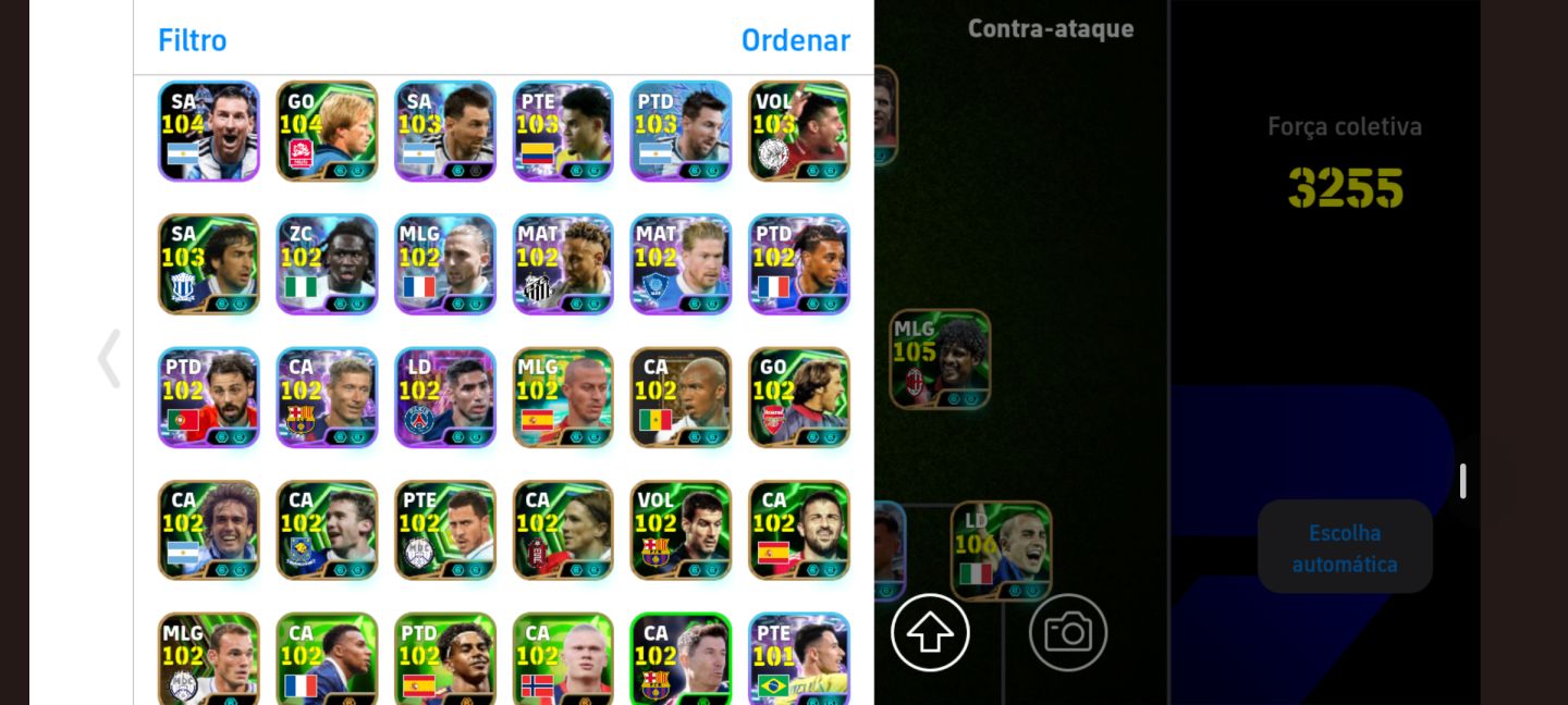 Conta de Efootball muito braba com Messi 110, Puskás 106, neuer 107 e muito mais