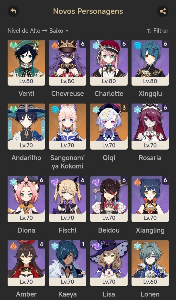 Conta Genshin AR 60 End Game, Conta Antiga + Personagens Meta