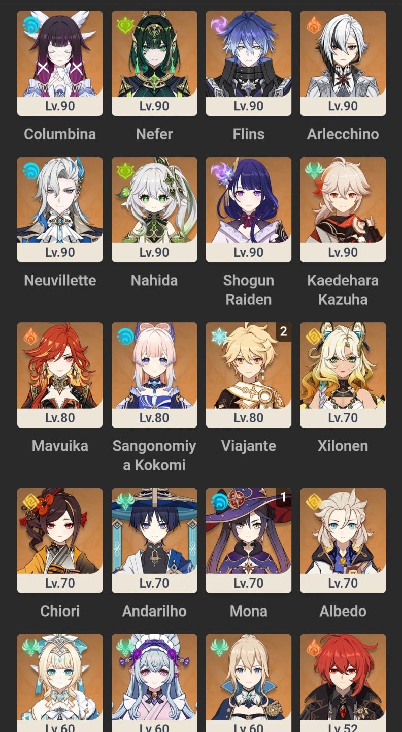 Conta com Flins,columbina, nefer,nahida,neuvillete,vesna e +!