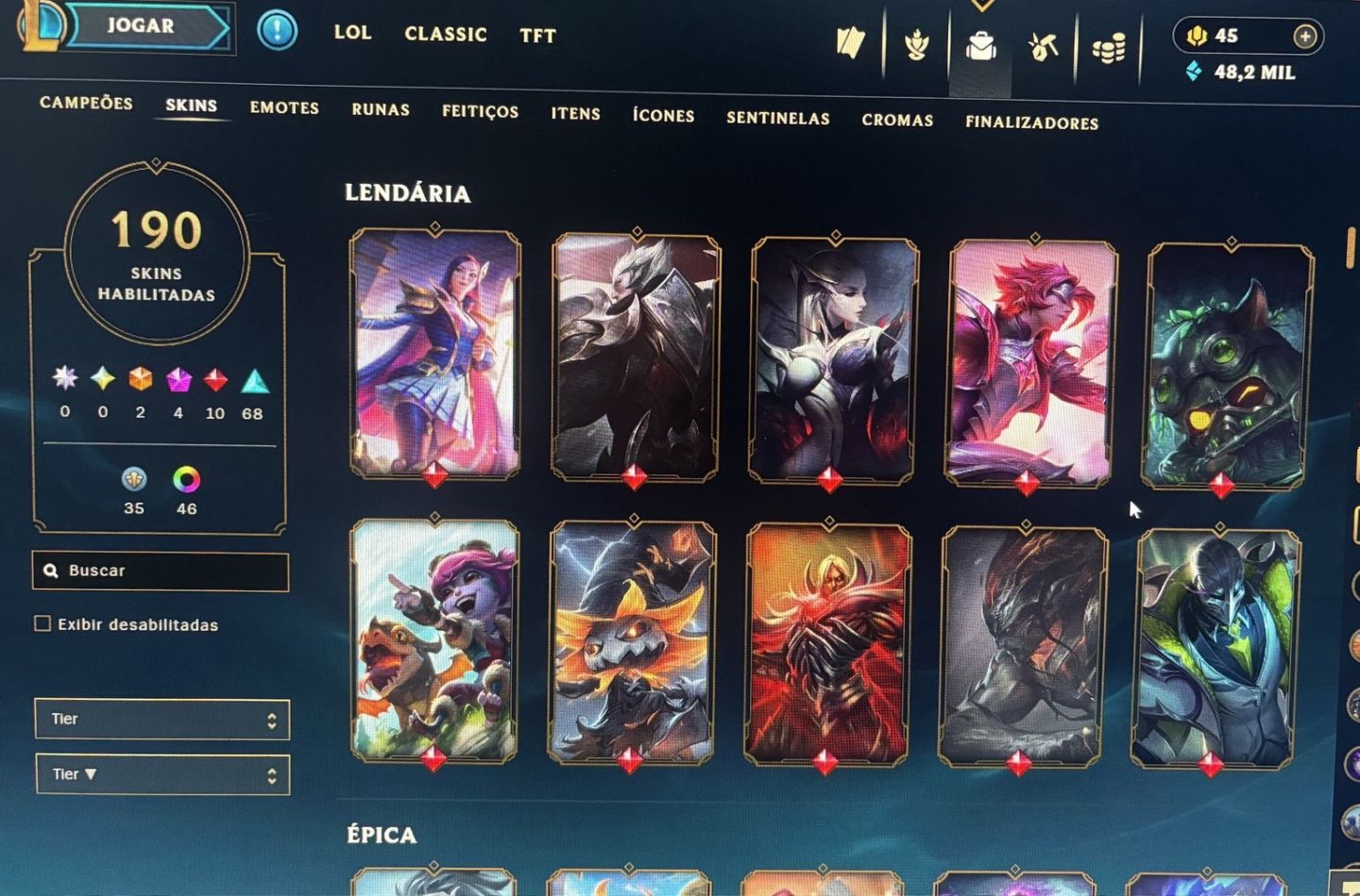 LOL 190 SKINS | 2 ULTIMATE + 4 MÍTICAS | D4 | CONTA 14 ANOS | ÚNICO DONO