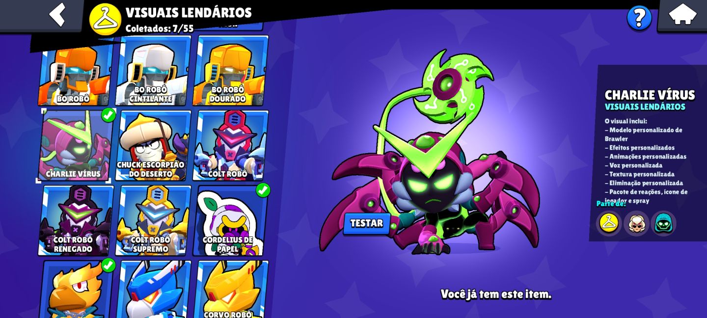 CONTA BRAWL STARS 99 BRAWLERS + BRAWL PASS PLUS ATIVO + 42K DE TROFEUS+ 162 SKIN