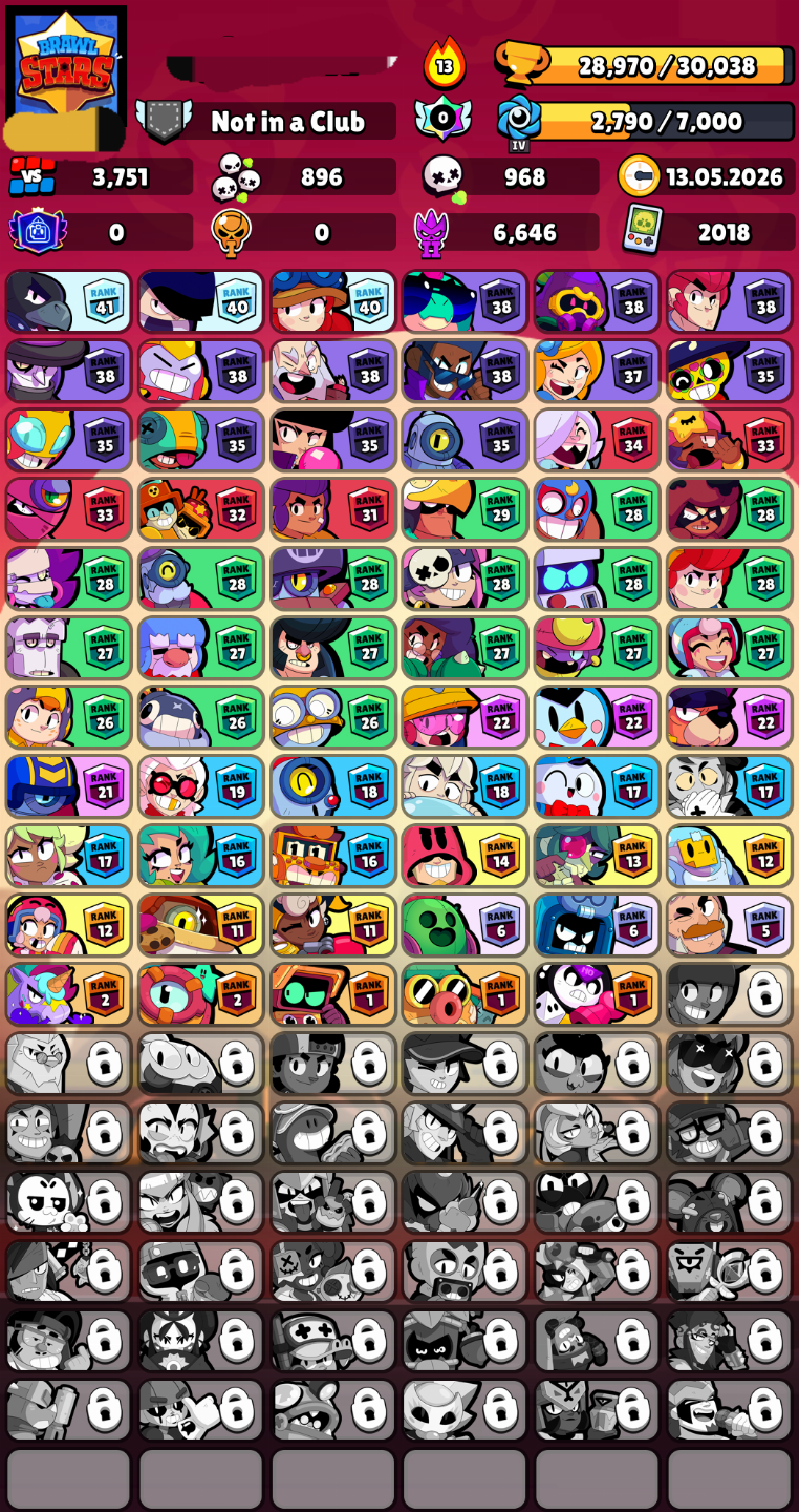 -Conta do Brawl Star boa com 28.970 troféus e incluindo a conta do Clash-