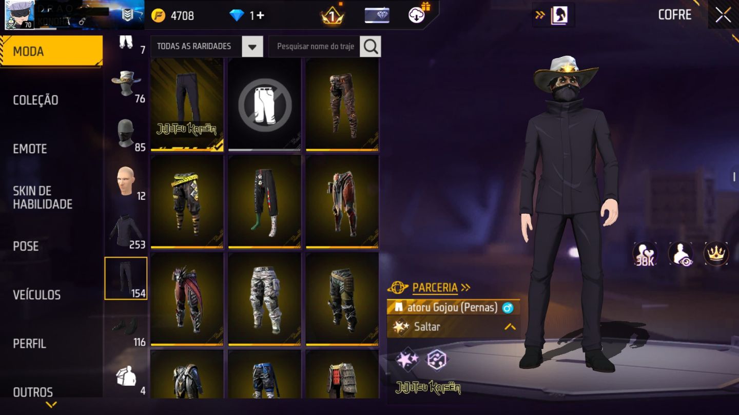 CONTA FF LVL 70 | GEMADA | MESTRES ANTIGOS | FULL GOJO | 8 PASSES | +500 SKINS