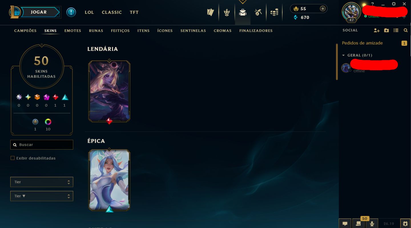 Conta lol level 47, elo mais alto platina, unranked