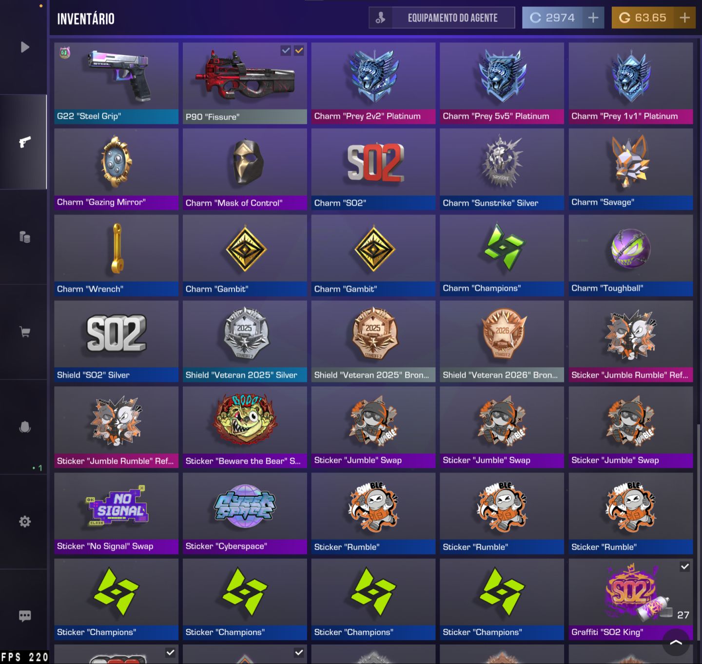 Conta standoff2 com muitas skins avaliada em mais 17k gold