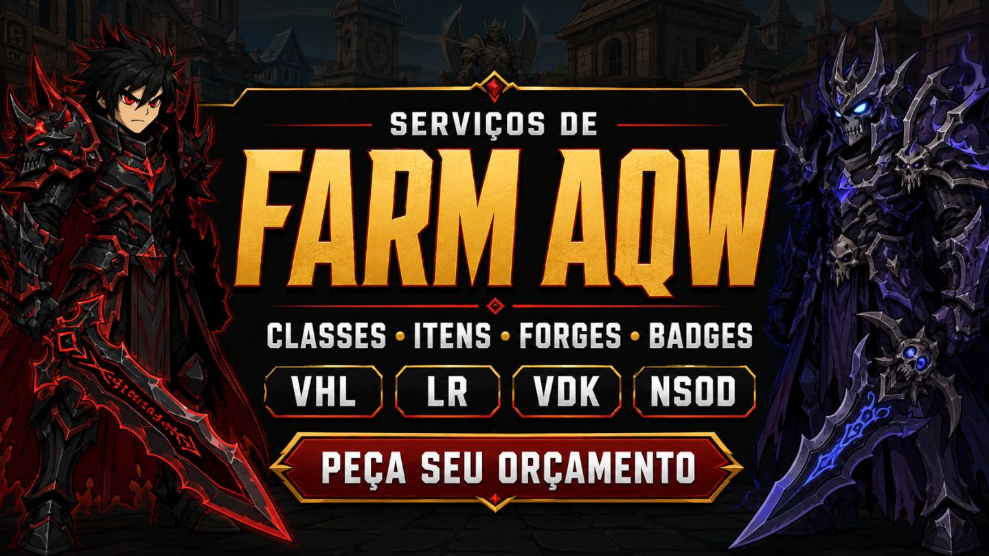 Serviços AQW subir de nivel, desbloquear classes e reputação, Hardfarms