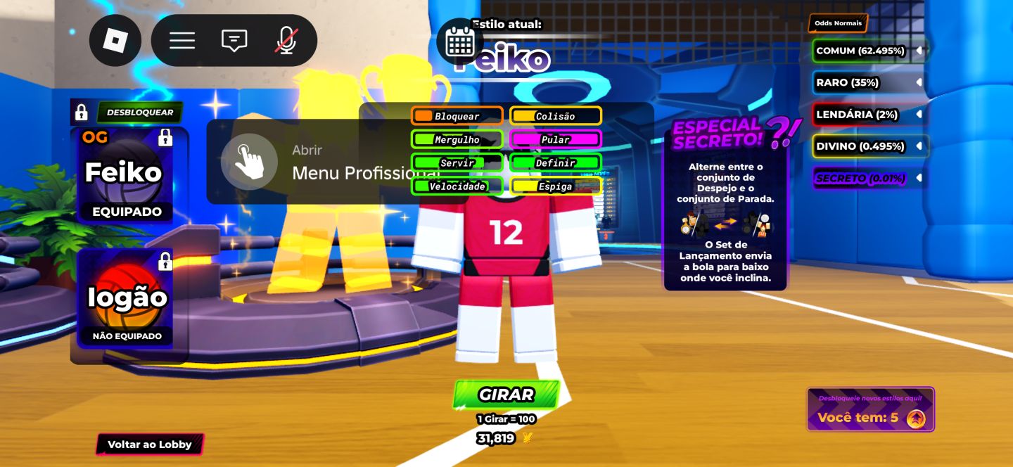 Conta de volleyball legends com 5 secretos no precinho