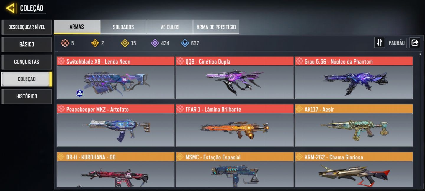 Conta Cod mobile 15 lendária 5 miticas 2 prestígio