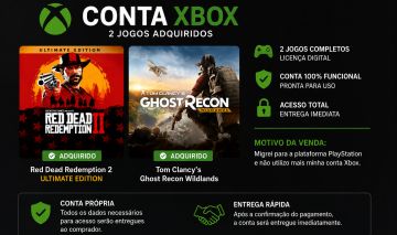 (Leia Descrição) CONTA XBOX RDR2 ULTIMATE + GHOST RECON WILDLANDS