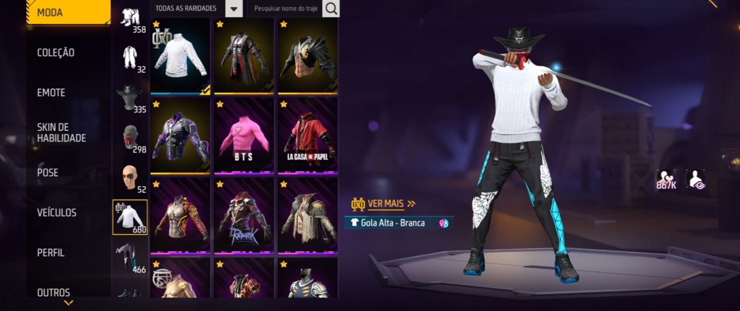 Conta Free Fire com 4, 5 Passe, Ragnarok, Angelical, One Punch Man + Prime 8