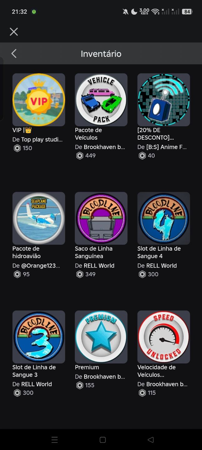 CONTA DE ROBLOX COM VÁRIAS GAMEPASSES E SKIN PARA BRAINROT