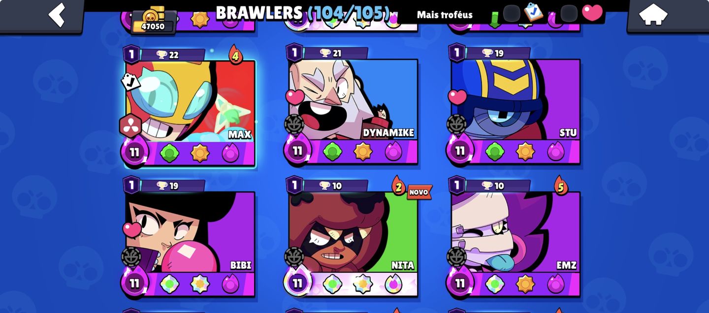 CONTA DE BRAWL STARS 47k de troféus,3 brawllers com 2 k ,32 prestígios,