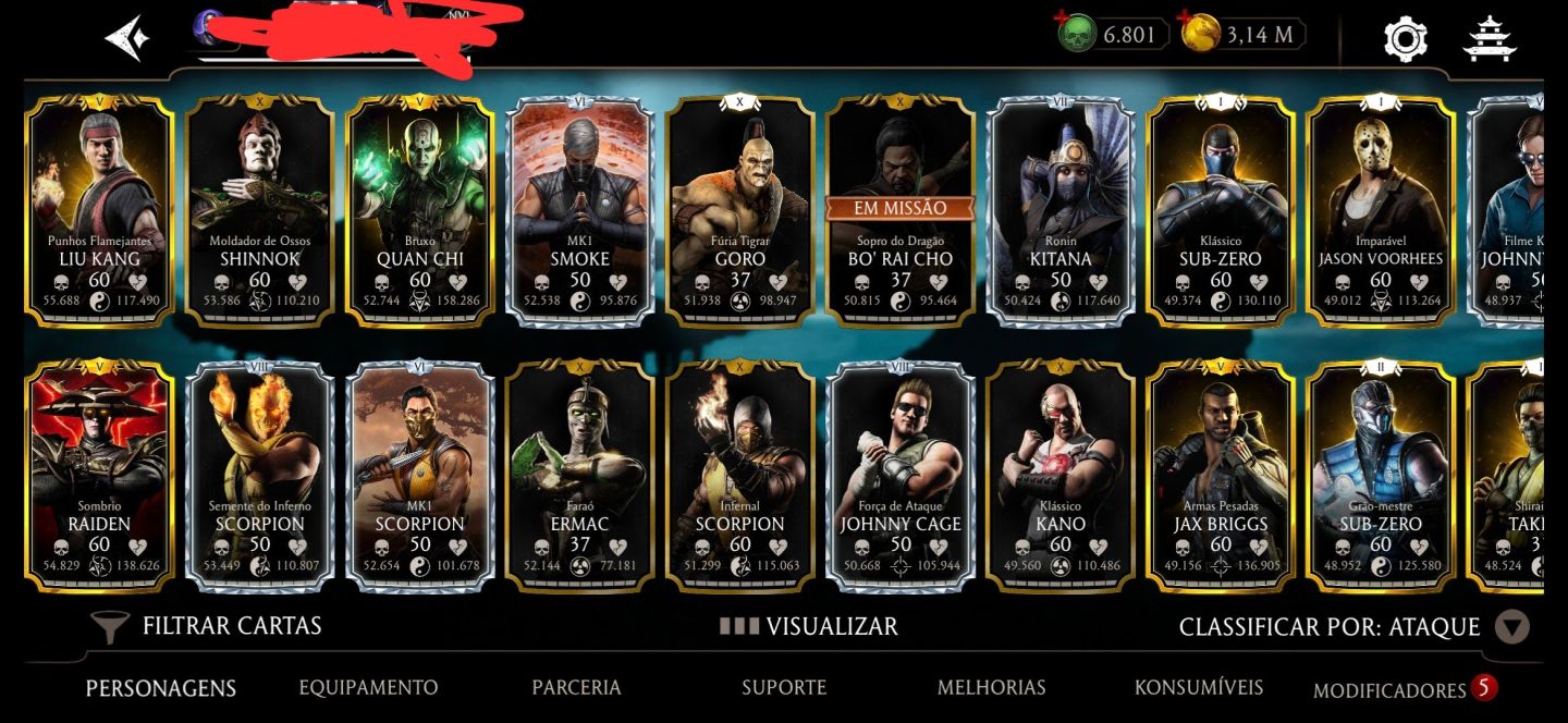 CONTA TOP TIER MK MOBILE NVL 60 | TIME MK11 FULL FX | 6.8K ALMAS