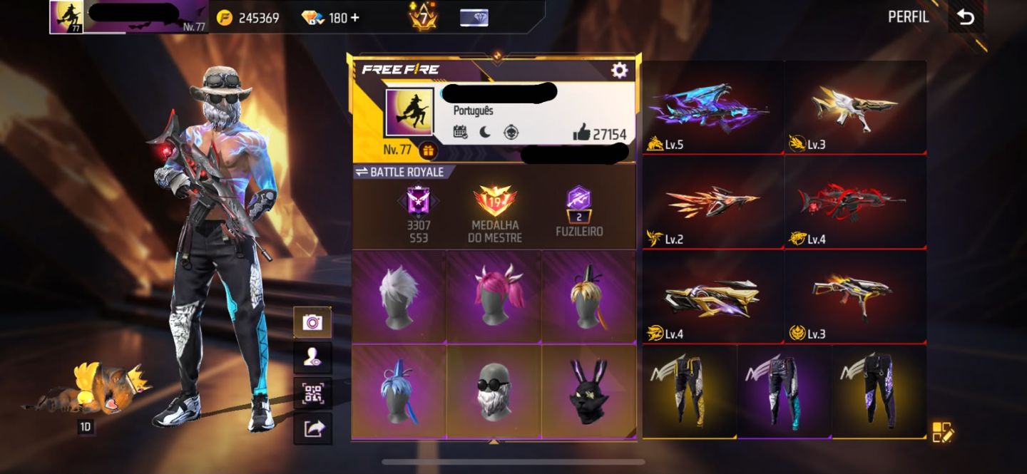 Conta free fire gemada com 8 evolutivas, 5 entradas, 4 angelicais, prime level 7