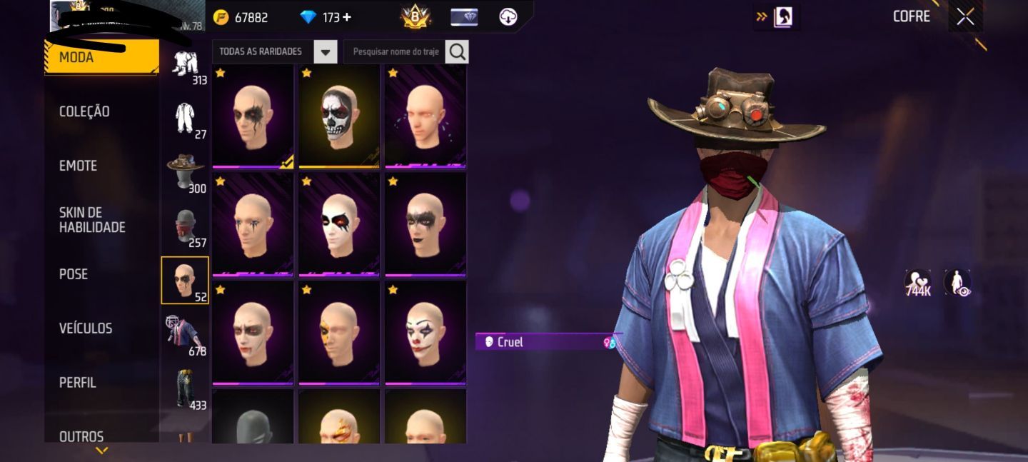 CONTA DE FREE FIRE (FF) SEMI FULL PASSE COM RAGNAROK E PÉ DESCALÇO