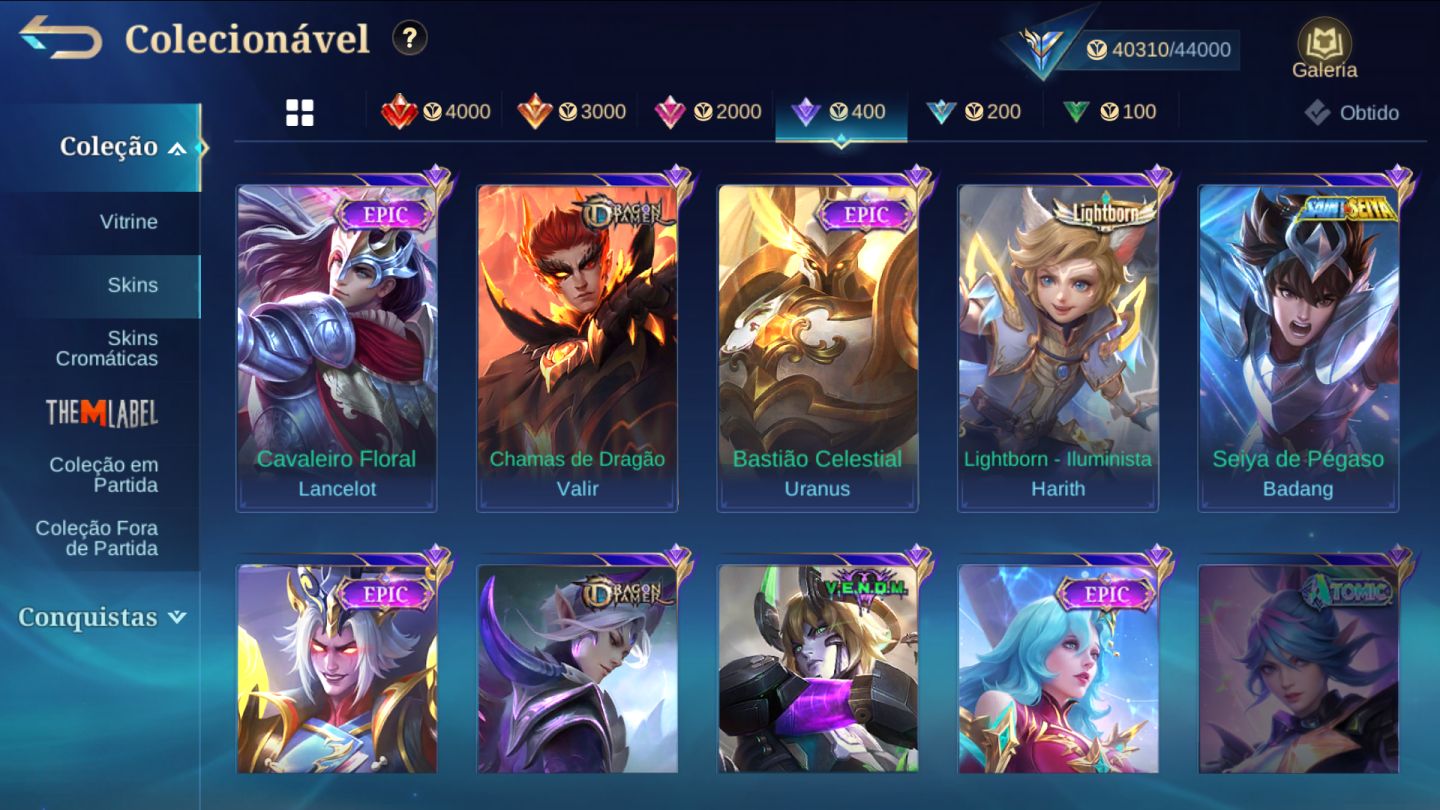 CONTA MOBILE LEGENDS GEMADA COM MUITAS EPICAS