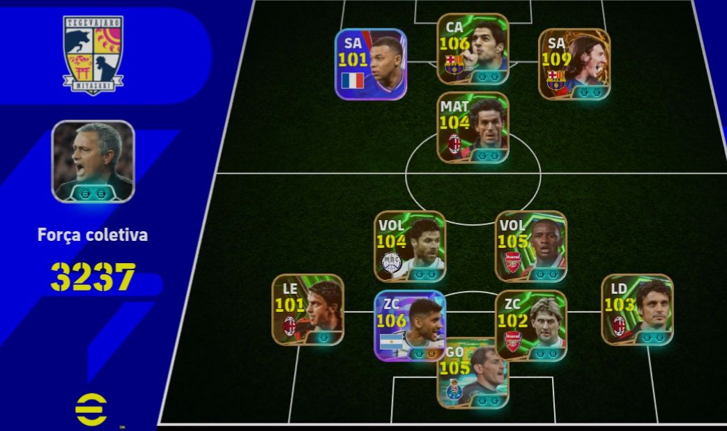 CONTA EFOOTBALL FORÇA COLETIVA 3237 | MESSI 109 + LUIS SUÁREZ + MOURINHO