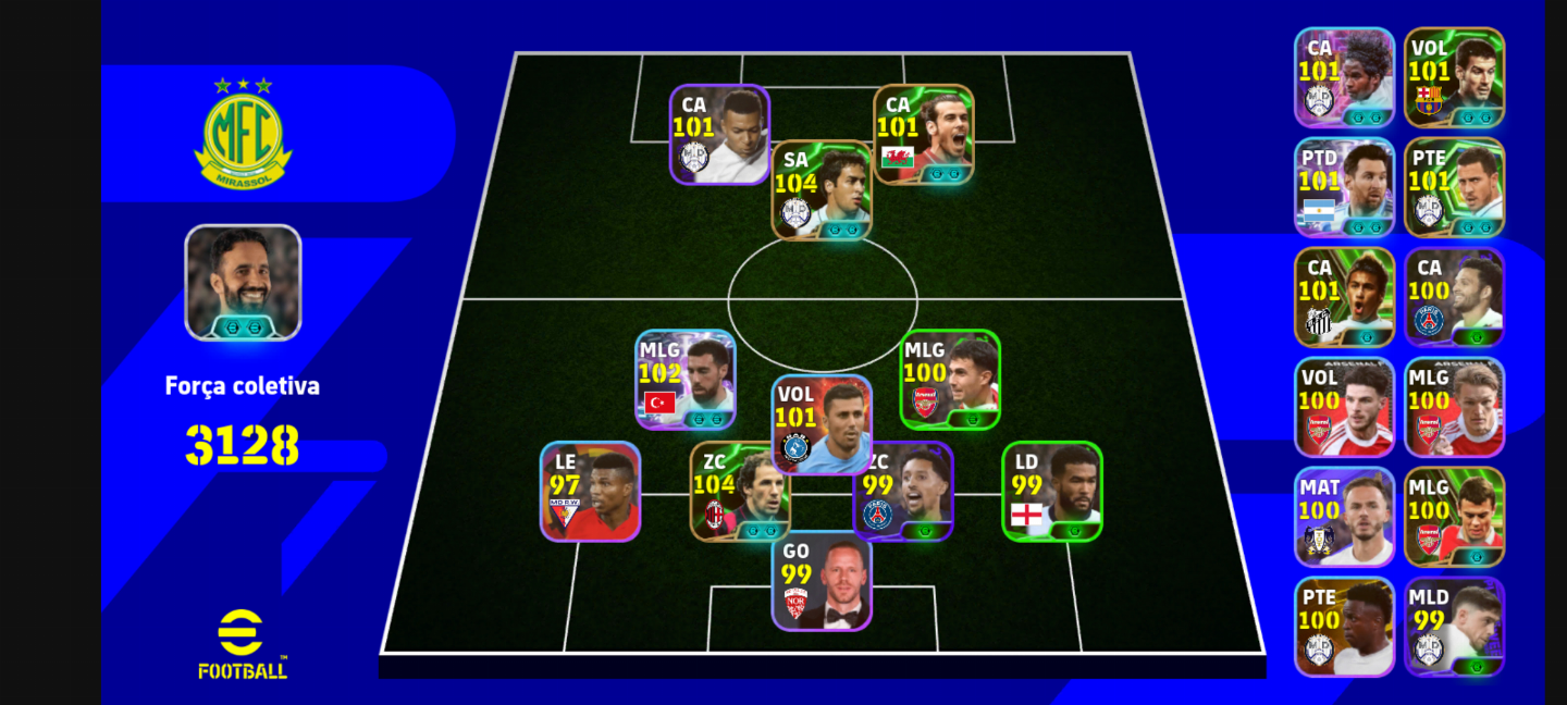 Conta Efootball com Raúl 104, Baresi 104 e Bale Blitz Curler 101