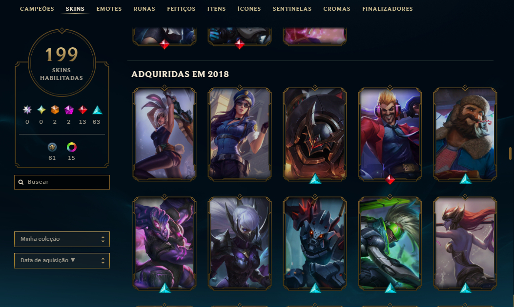 Conta LOL Ouro IV | Level 264 | 199 Skins | Todos os Campeões | Full Acesso