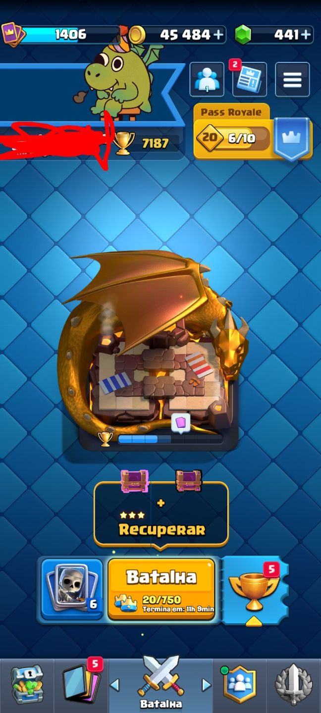 CONTA CLASH ROYALE 7187 TROFÉUS | 121/122 CARTAS | 441 GEMAS