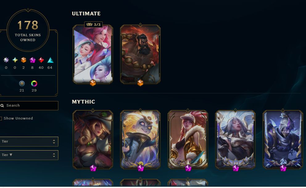 CONTA ESMERALDA 1 75 PDL (178 SKINS, 40 LENDARIAS, 8 MITICAS, 2 ULTIMATE)