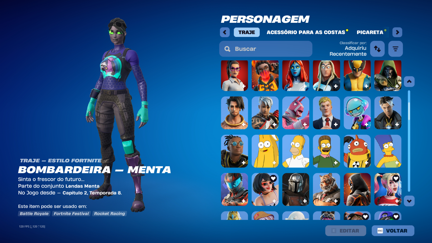 Conta de Fortnite com picareta do kratos entre outras skins e picaretas