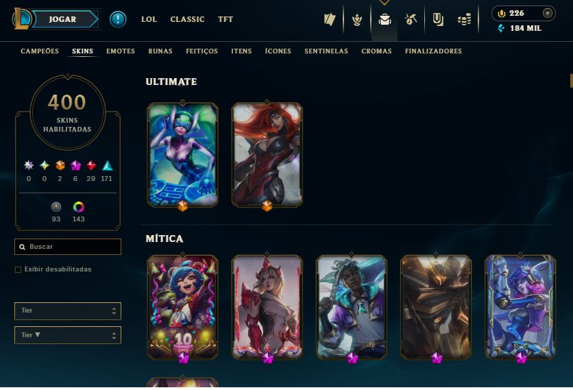 Conta LoL 400 skins, plat 4
