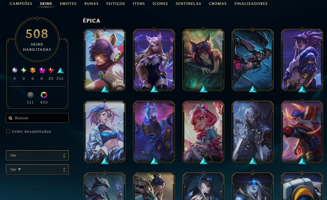 Conta League of Legends MMR MESTRE COM 508 SKINS RARAS