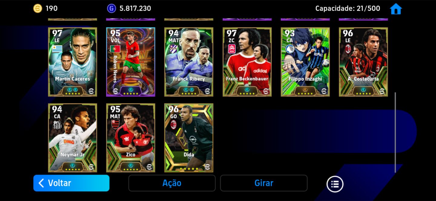 Conta eFootball Mobile|Força 3159|Beckenbauer Costacurta Neymar Santos + 5.8M GP