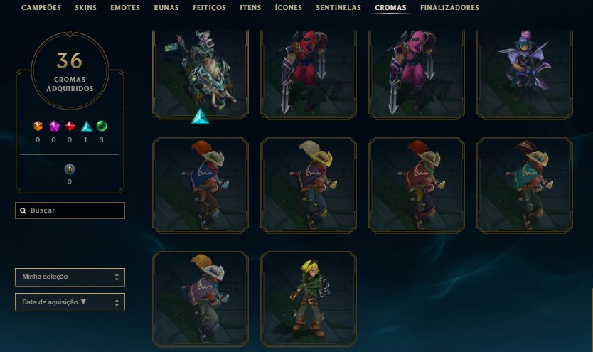 CONTA ESMERALDA 4 / MF EXOCÓSMICA / 4 SKINS DO YASUO / 42 SKINS / 10K EA