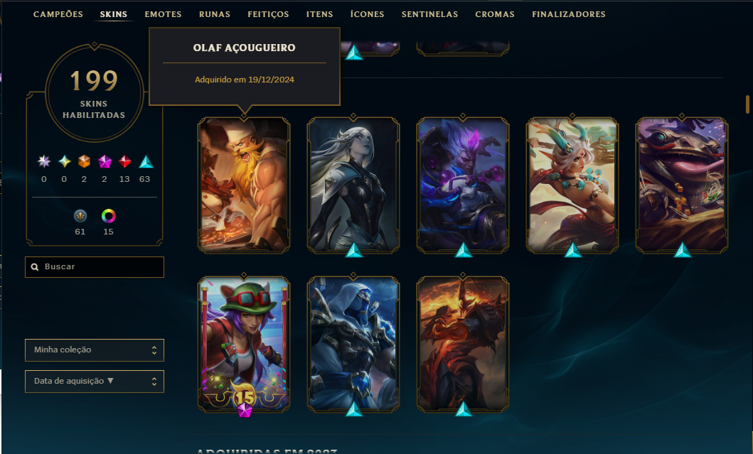 Conta LOL Ouro IV | Level 264 | 199 Skins | Todos os Campeões | Full Acesso