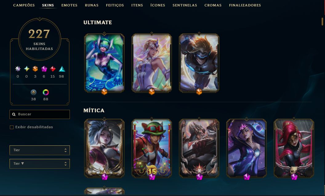 Conta LOL mmr mestre (caiu pra d1 por inatividade) lvl 429, 227 skins