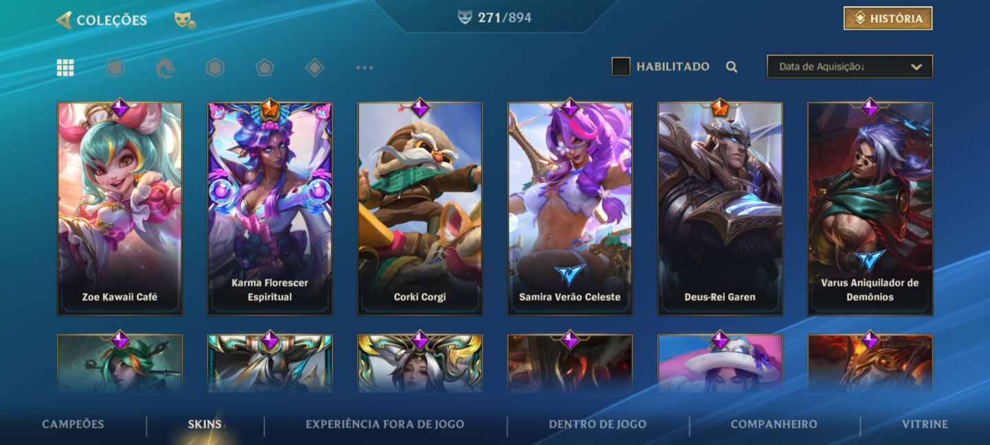 CONTA WILD RIFT NV 248, 271 SKINS (COM SKINS LIMITADAS), ÍCONES E ETCS