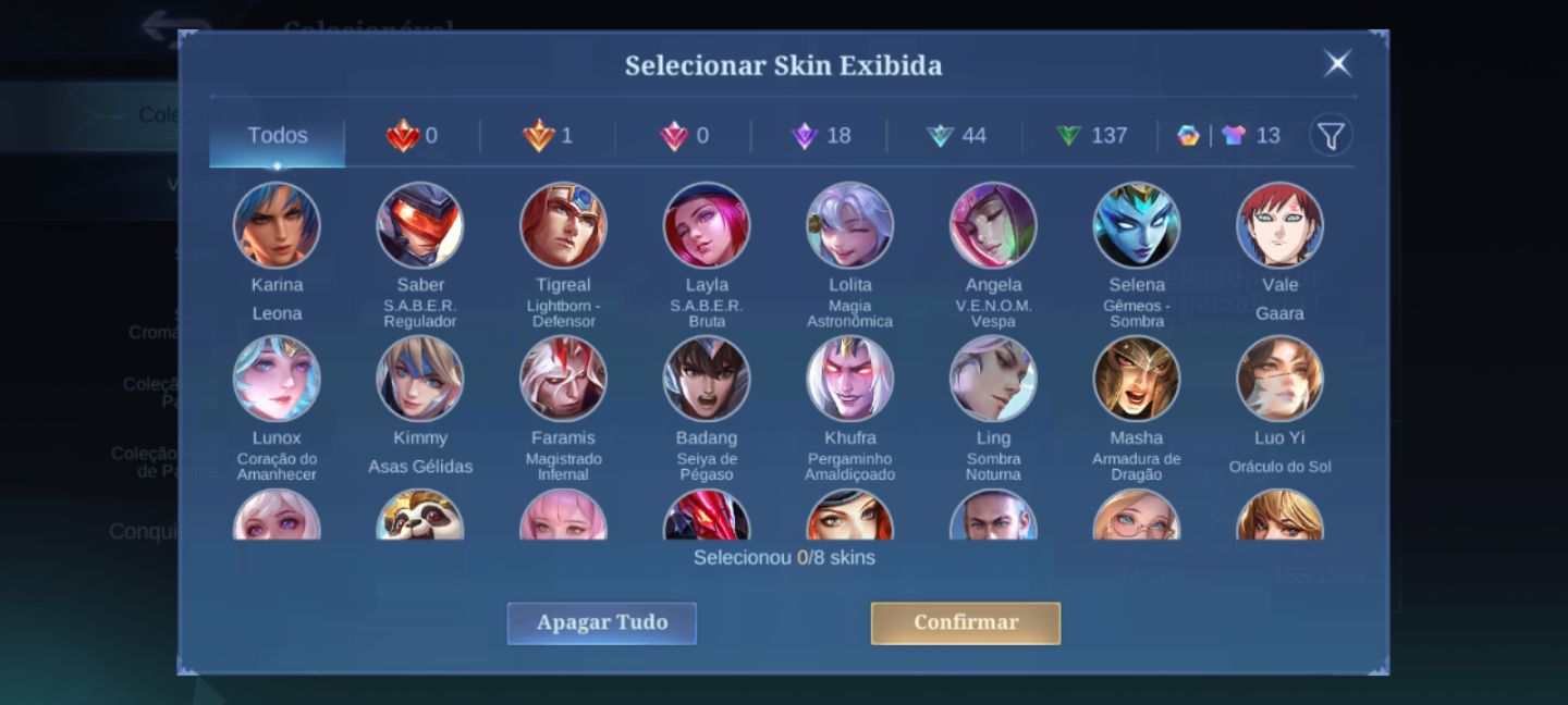 Conta de mobile legends com muitas skins