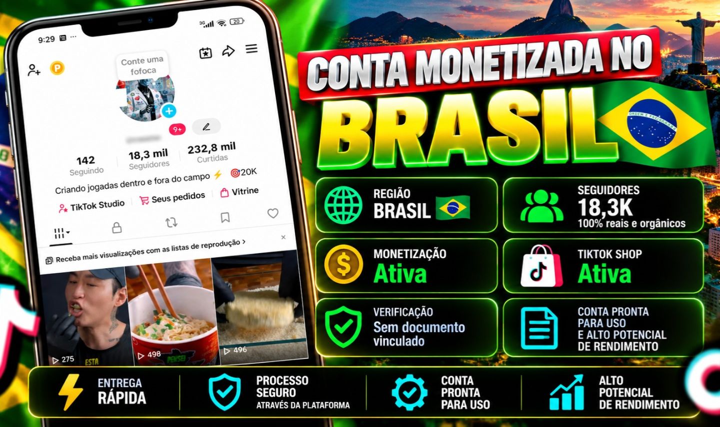 CONTA DO TIKTOK COM MONETIZACAO E TIKTOK SHOP ATIVO
