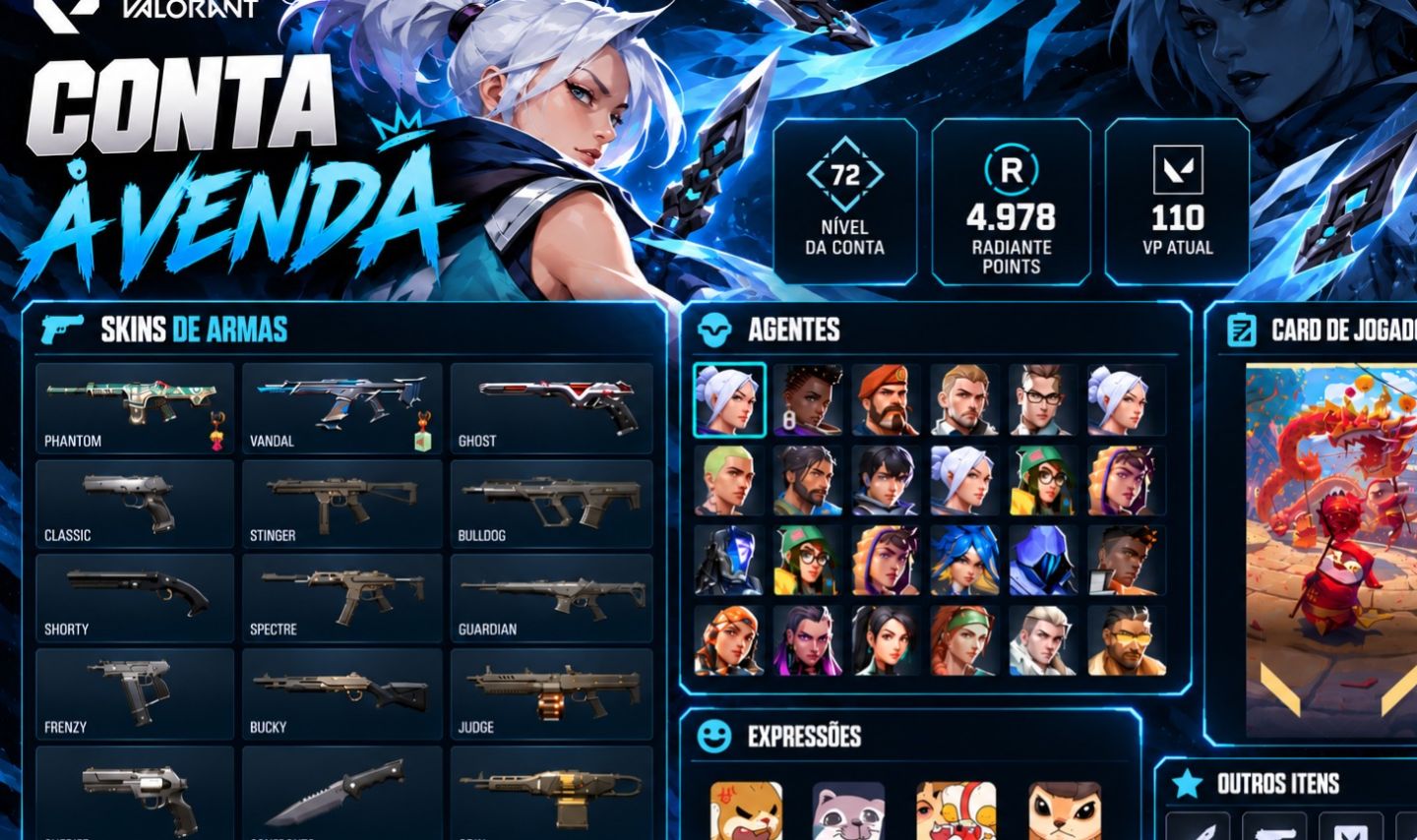 VALORANT RARA À VENDA! Skins + Agentes Desbloqueados