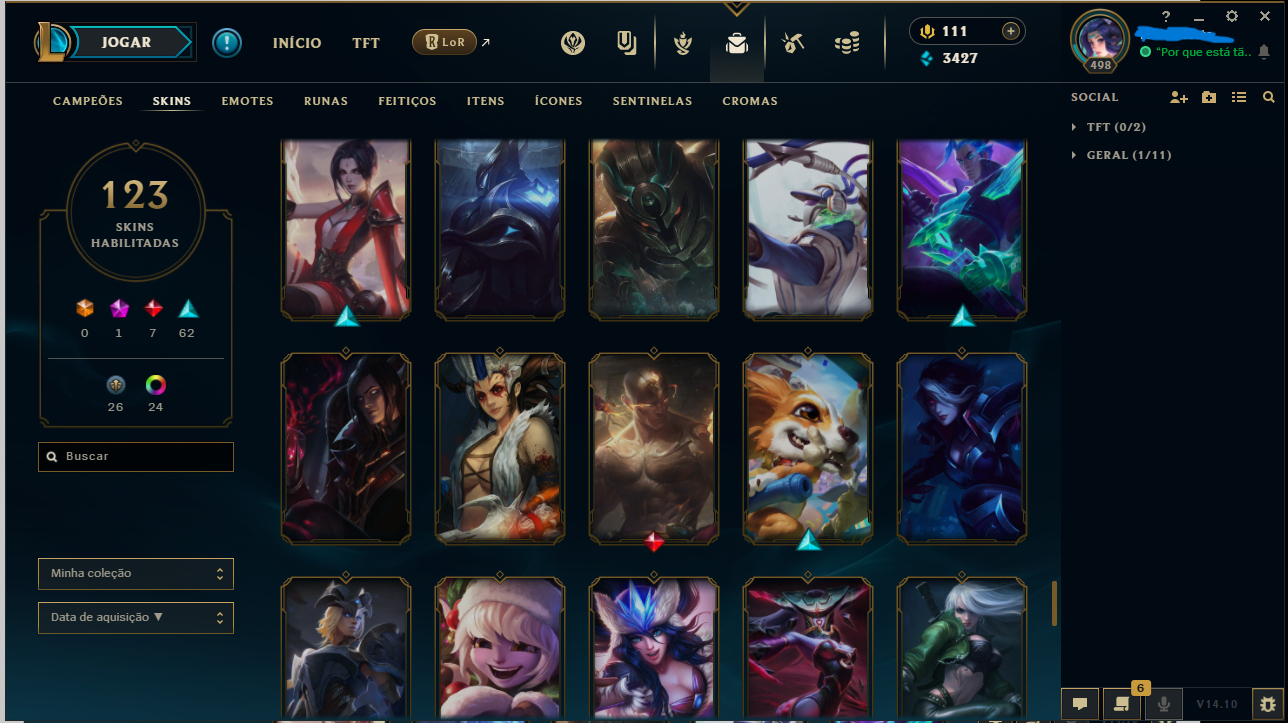 CONTA LOL 123 SKINS, 153 CAMPEÕES, CRIADA 2018
