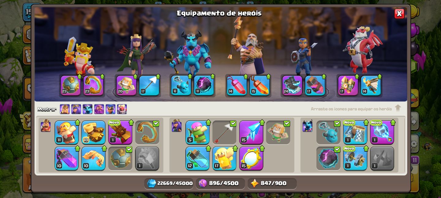 CONTA CLASH OF CLANS CV16 DEFESA FULL, EQUIP E HEROIS BEM UPADOS