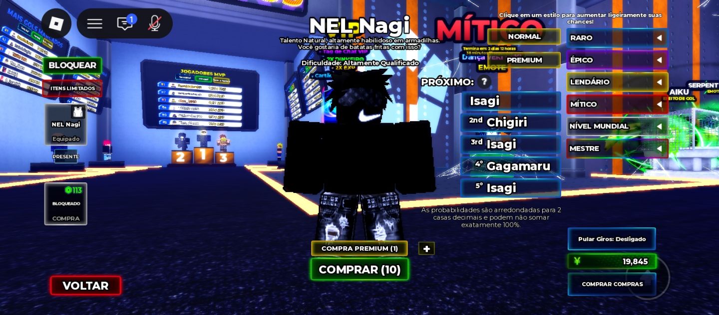 Conta de BLUE Lock com nel nagi e fluxo do imperador