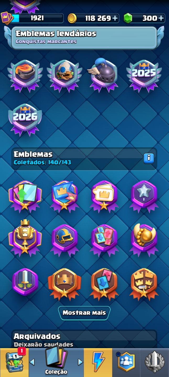 Conta de Clash Royale, arena sazonal 1 (penúltima arena) + brinde conta de Brawl