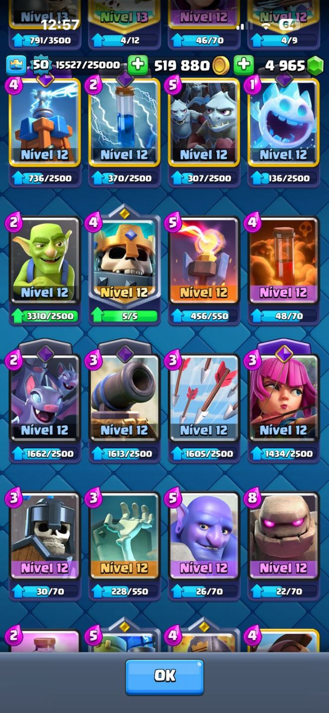 Conta de Clash Royale com quase todas as cartas, 8,3k de troféu e 9 evos!