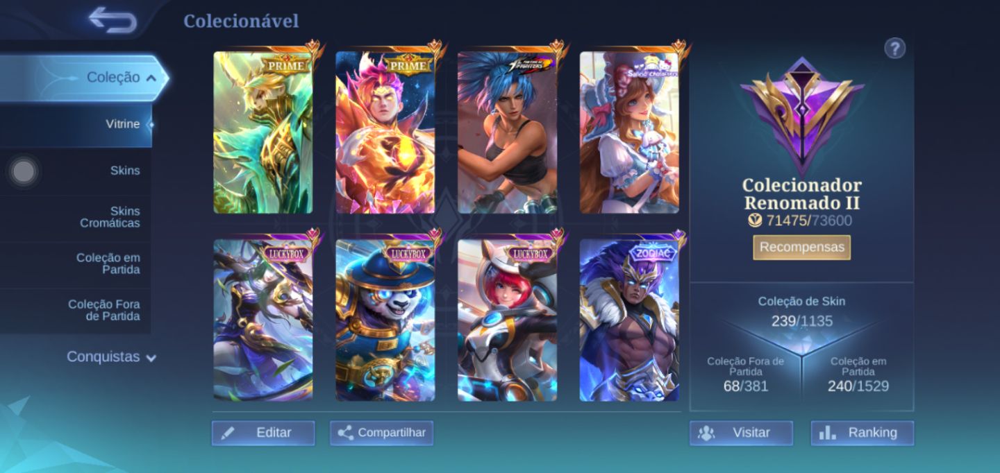 Conta MLBB com efeito de retorno Limitado Black Void e Skins Valiosas