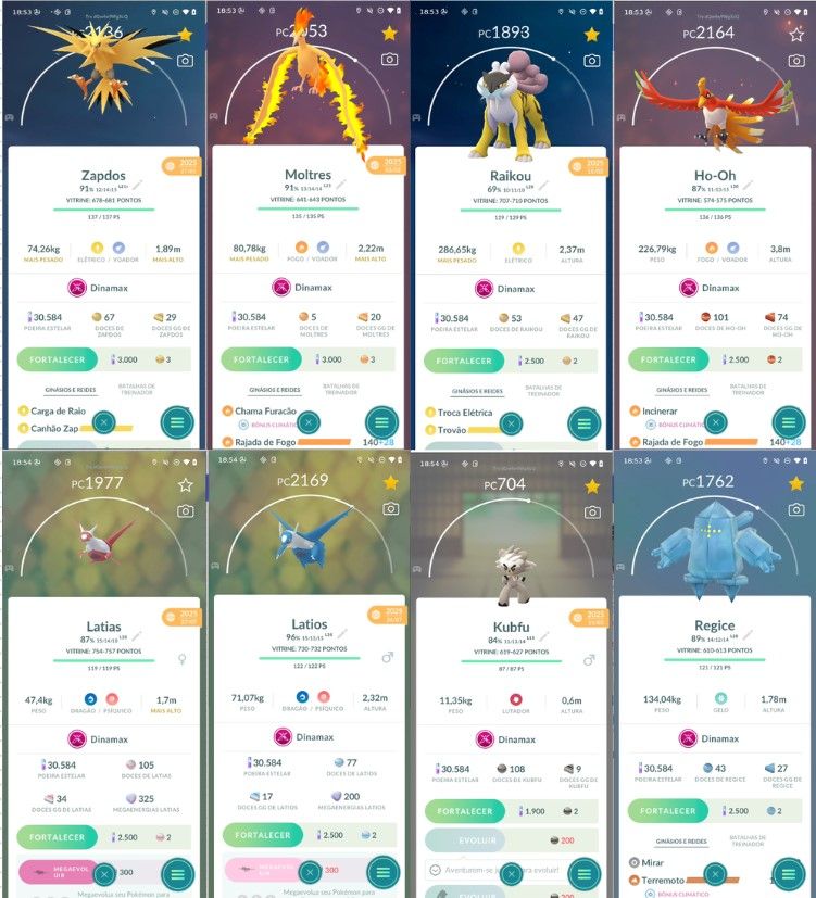 Pokemon Go - Lendario Antigos - Aves De Galar - Dinamax & Gigamax - Fundos