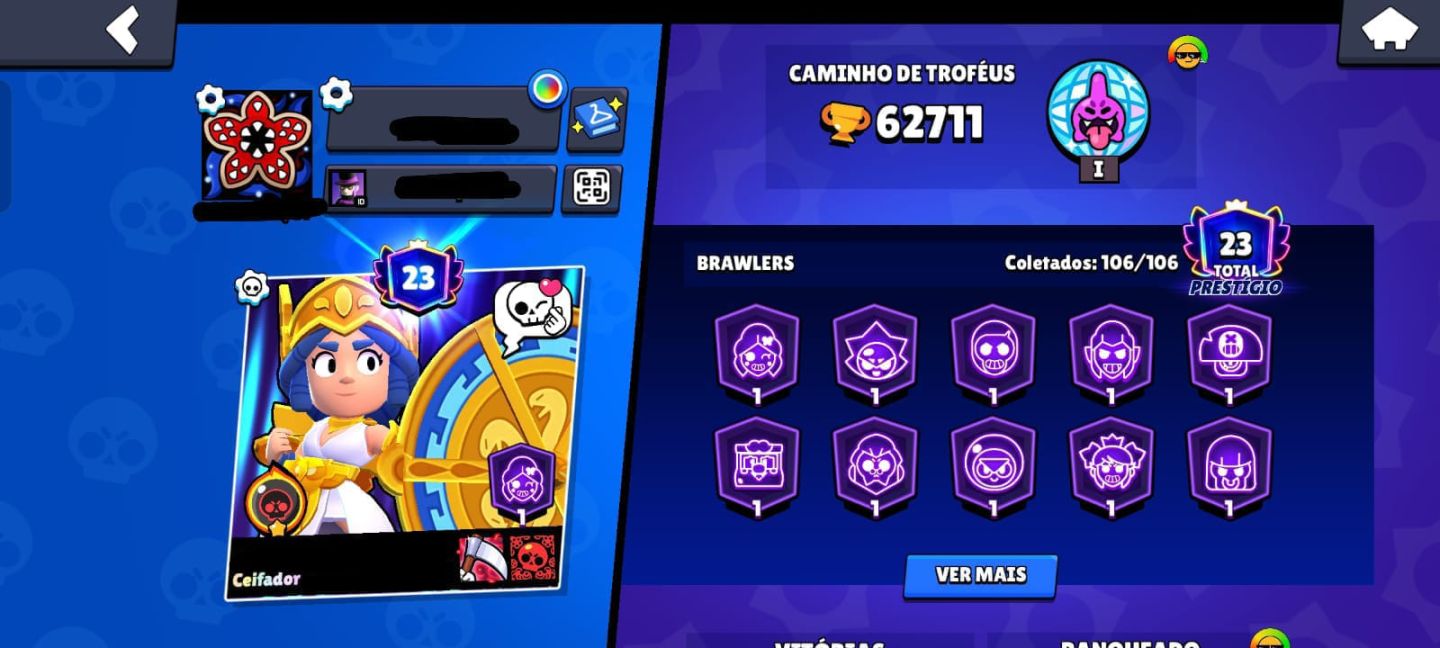 Conta Brawl Stars upada com mais de 1620 horas de jogo e algumas skins limitadas