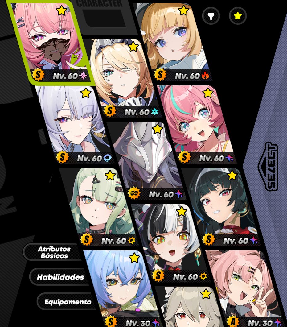 Conta ZZZ com Ramielle C1M1 e Sigrid C1M1 e mais personagens