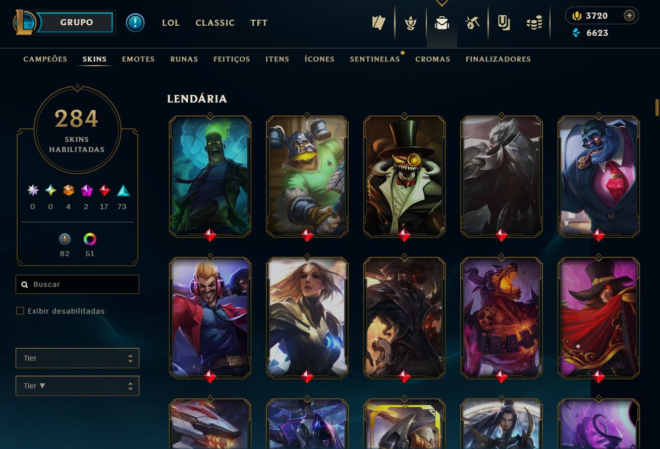 Lvl 135 | 284 skins | 3720 RP | bordas de skins, elise e morgana vitorisa e mais