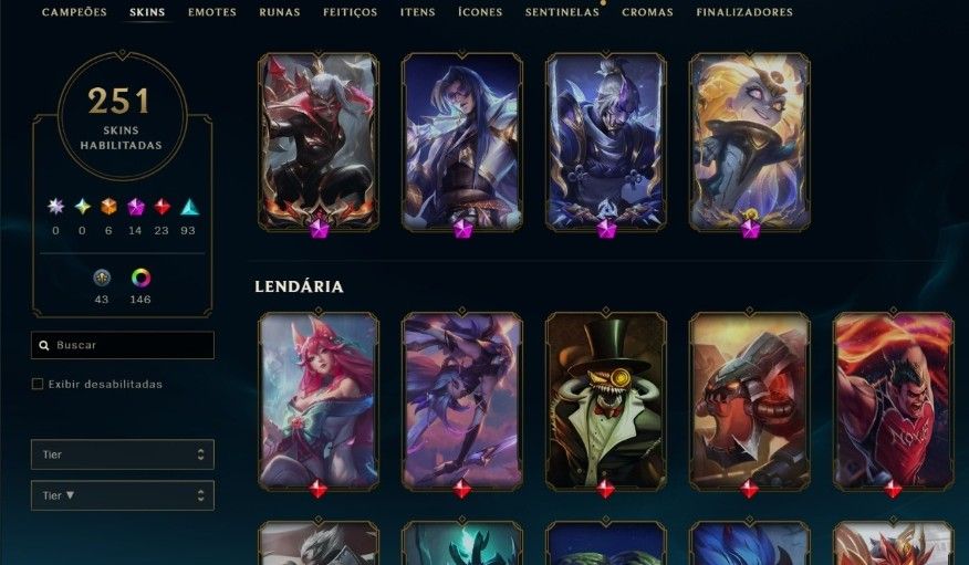 Conta RARA de lol desde 2015 com 251 skins e todas as ultimate