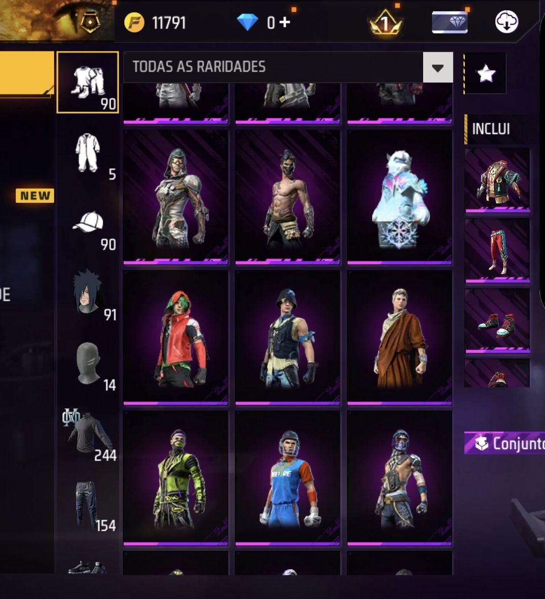 Conta antiga de free fire com algumas skins raras de incubadora e passe