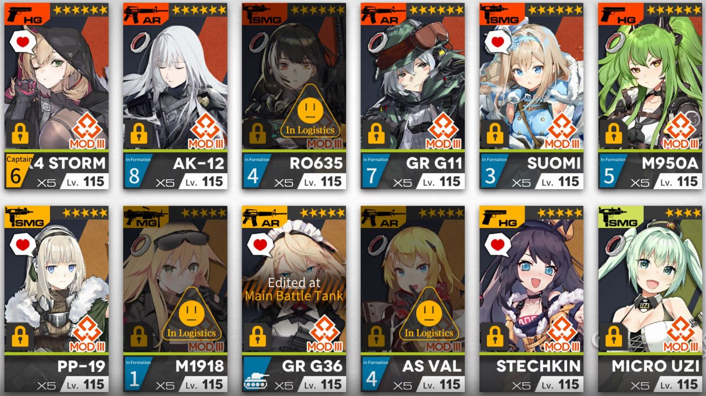 [GFL1] Girls Frontline Conta Nível 125 | 5 Collab | SF Bosses | HOC Max | Fairys